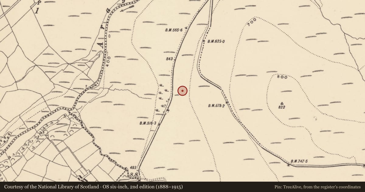 Ordnance Survey six-inch map, 2nd edition (1888–1915) covering the location of Megalithic tomb - unclassified, Coumaraglinmountain, County Waterford, with a pin at the register's coordinates
