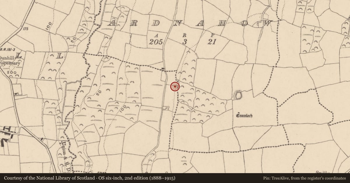 Ordnance Survey six-inch map, 2nd edition (1888–1915) covering the location of Earthwork, County Waterford, with a pin at the register's coordinates