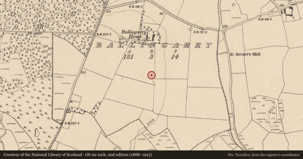 Ordnance Survey six-inch map, 2nd edition (1888–1915) covering the location of Enclosure, Ballingarry, County Waterford, with a pin at the register's coordinates