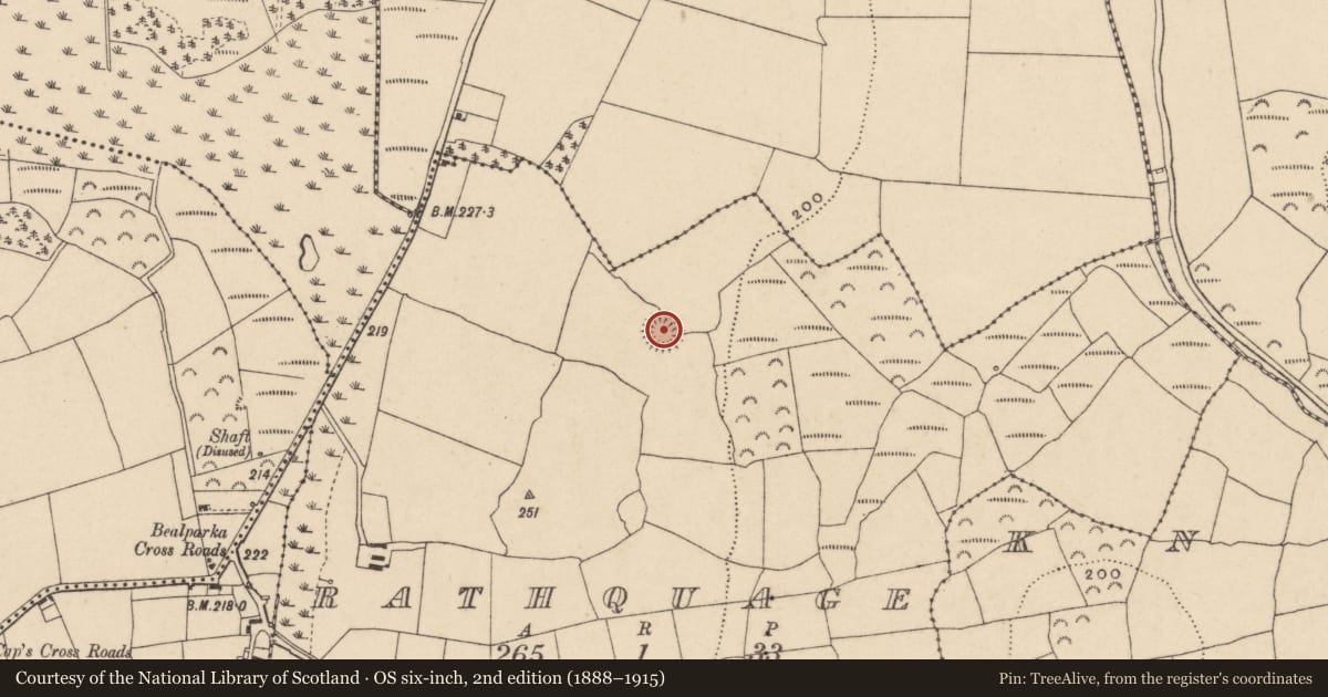 Ordnance Survey six-inch map, 2nd edition (1888–1915) covering the location of Ringfort - rath, Rathquage, County Waterford, with a pin at the register's coordinates
