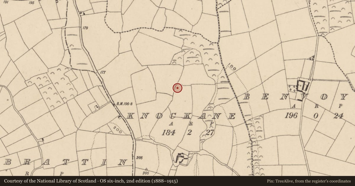 Ordnance Survey six-inch map, 2nd edition (1888–1915) covering the location of Enclosure, Knockane, County Waterford, with a pin at the register's coordinates