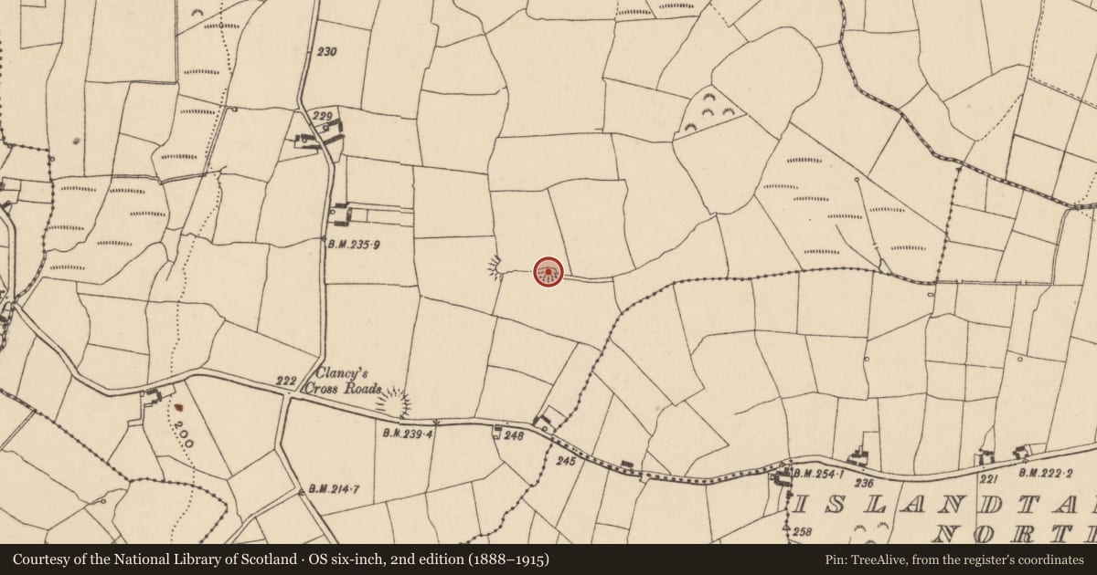 Ordnance Survey six-inch map, 2nd edition (1888–1915) covering the location of Ringfort - unclassified, Ballyscanlan, County Waterford, with a pin at the register's coordinates