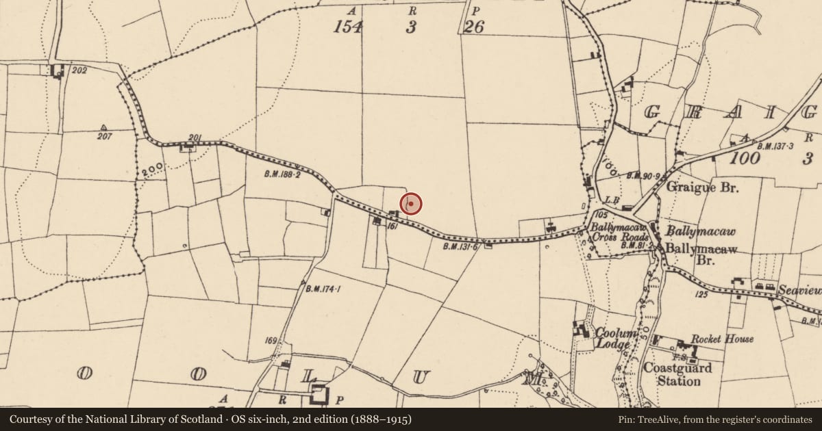 Ordnance Survey six-inch map, 2nd edition (1888–1915) covering the location of Ringfort - rath, Gortahilly, County Waterford, with a pin at the register's coordinates