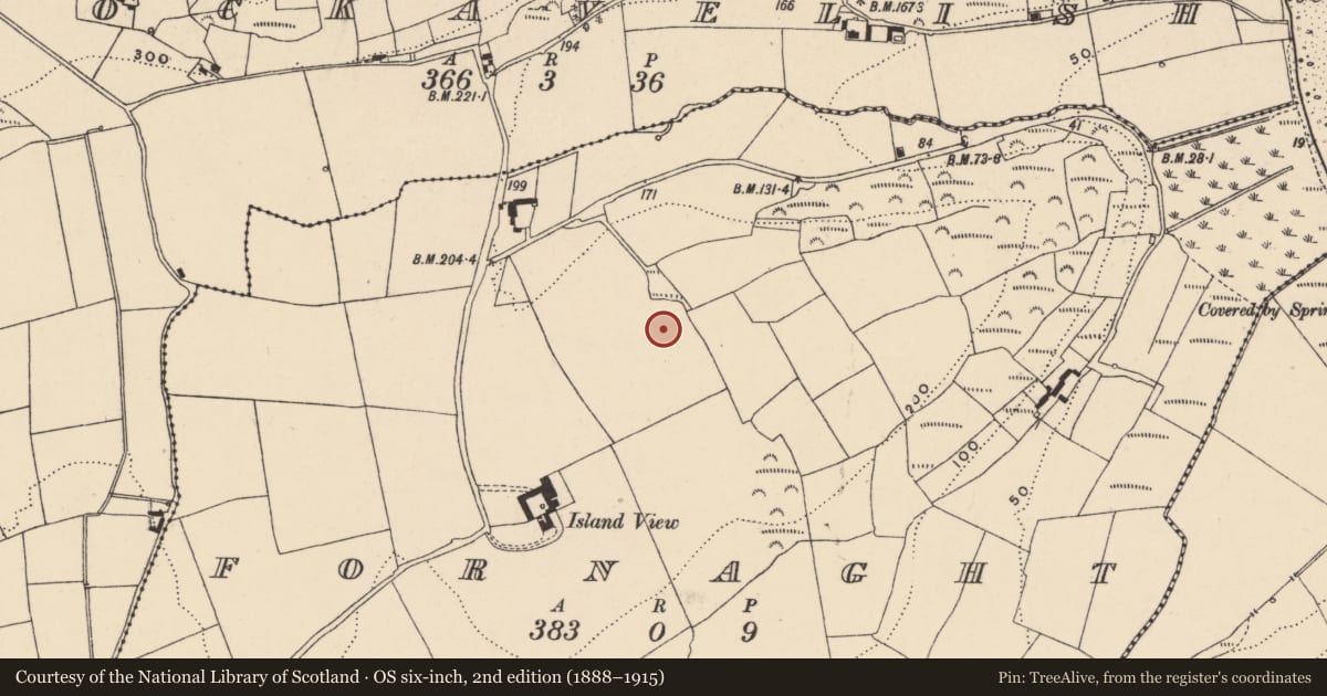 Ordnance Survey six-inch map, 2nd edition (1888–1915) covering the location of Enclosure, Fornaght, County Waterford, with a pin at the register's coordinates