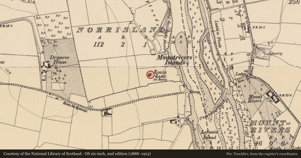 Ordnance Survey six-inch map, 2nd edition (1888–1915) covering the location of House - 17th century, Norrisland, County Waterford, with a pin at the register's coordinates