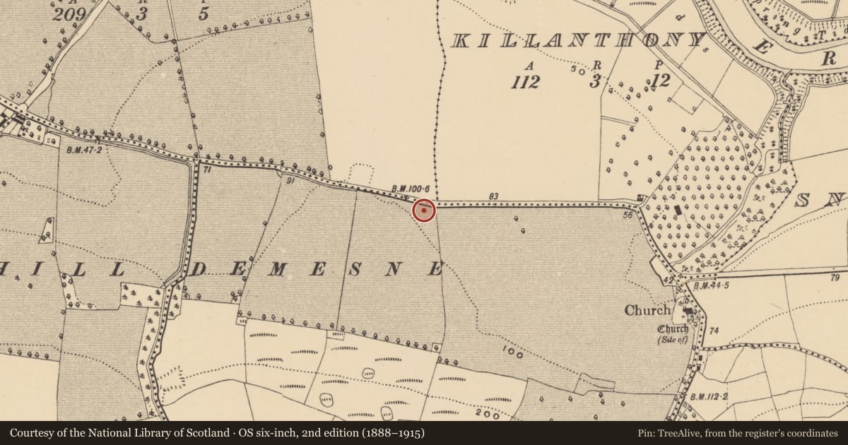 Ordnance Survey six-inch map, 2nd edition (1888–1915) covering the location of Earthwork, Fountain, County Waterford, with a pin at the register's coordinates