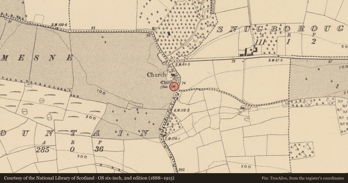 Ordnance Survey six-inch map, 2nd edition (1888–1915) covering the location of Graveyard, Fountain, County Waterford, with a pin at the register's coordinates