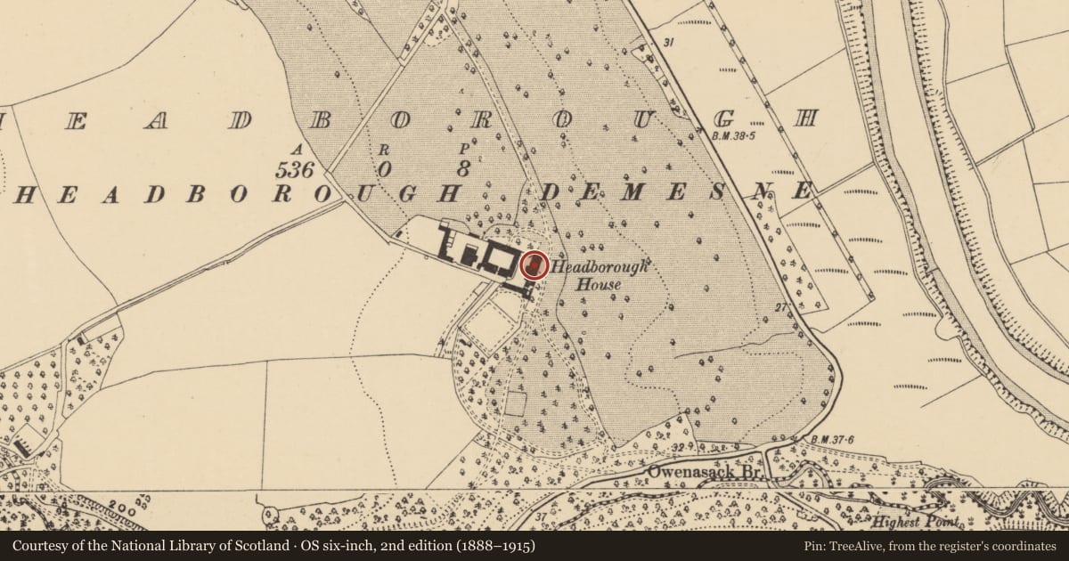 Ordnance Survey six-inch map, 2nd edition (1888–1915) covering the location of House - 17th century, Headborough, County Waterford, with a pin at the register's coordinates