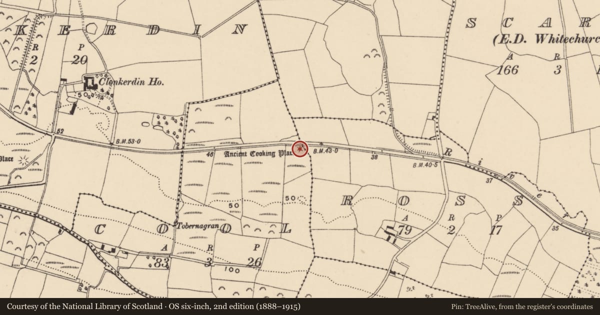 Ordnance Survey six-inch map, 2nd edition (1888–1915) covering the location of Burnt mound, Cool, County Waterford, with a pin at the register's coordinates