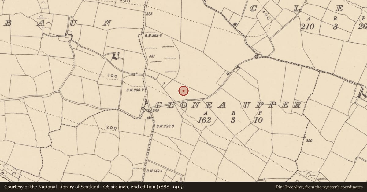Ordnance Survey six-inch map, 2nd edition (1888–1915) covering the location of Enclosure, Clonea Upper, County Waterford, with a pin at the register's coordinates