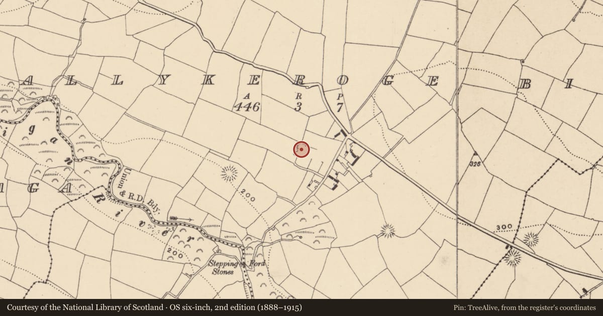 Ordnance Survey six-inch map, 2nd edition (1888–1915) covering the location of Ringfort - unclassified, Ballykeroge Big, County Waterford, with a pin at the register's coordinates