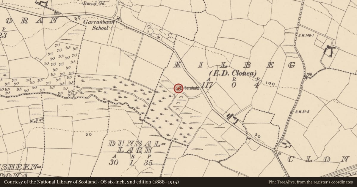 Ordnance Survey six-inch map, 2nd edition (1888–1915) covering the location of Well, Kilbeg (Decies without Drum By., Clonea Par.), County Waterford, with a pin at the register's coordinates
