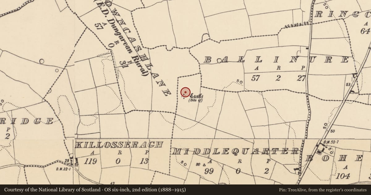 Ordnance Survey six-inch map, 2nd edition (1888–1915) covering the location of Ringfort - rath, Middlequarter, County Waterford, with a pin at the register's coordinates