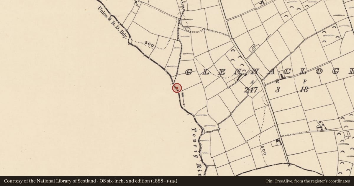 Ordnance Survey six-inch map, 2nd edition (1888–1915) covering the location of Ford, Glennaglogh, Kilcalfmountain, County Waterford, with a pin at the register's coordinates