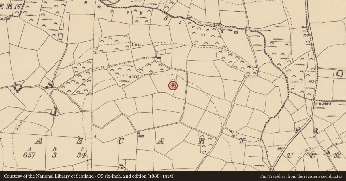 Ordnance Survey six-inch map, 2nd edition (1888–1915) covering the location of Enclosure, Tinnascart, County Waterford, with a pin at the register's coordinates