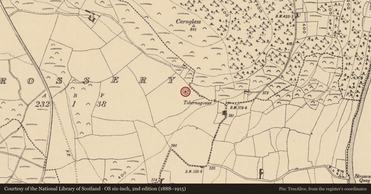 Ordnance Survey six-inch map, 2nd edition (1888–1915) covering the location of Souterrain, Crossery, County Waterford, with a pin at the register's coordinates