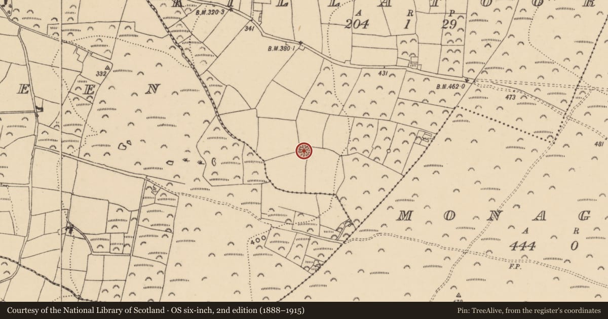 Ordnance Survey six-inch map, 2nd edition (1888–1915) covering the location of Ringfort - rath, Killatoor, County Waterford, with a pin at the register's coordinates