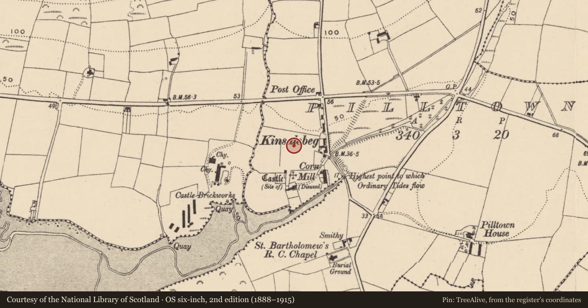 Ordnance Survey six-inch map, 2nd edition (1888–1915) covering the location of Settlement cluster, Pilltown, County Waterford, with a pin at the register's coordinates