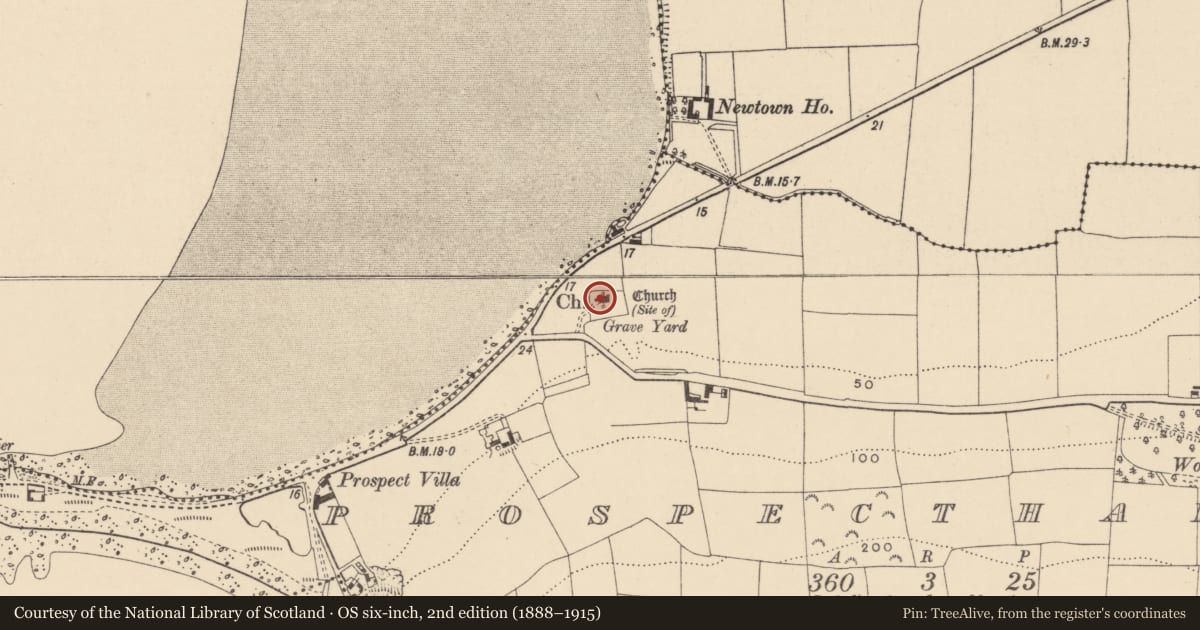 Ordnance Survey six-inch map, 2nd edition (1888–1915) covering the location of Church, Prospecthall, County Waterford, with a pin at the register's coordinates