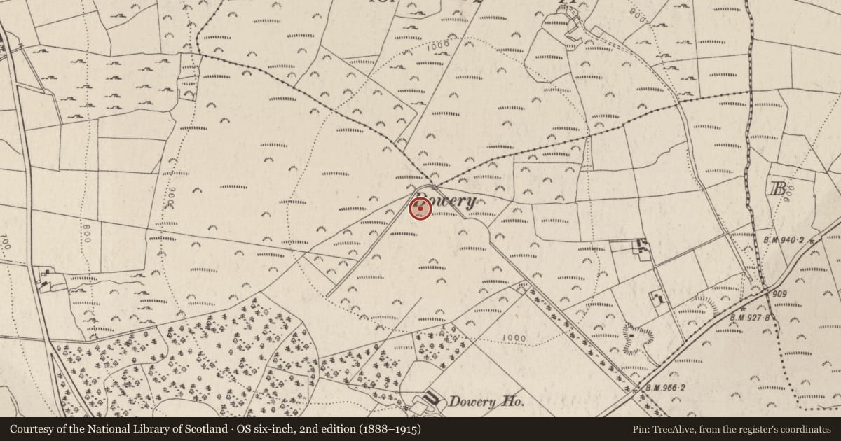 Ordnance Survey six-inch map, 2nd edition (1888–1915) covering the location of Enclosure, Kilbride, County Wicklow, with a pin at the register's coordinates