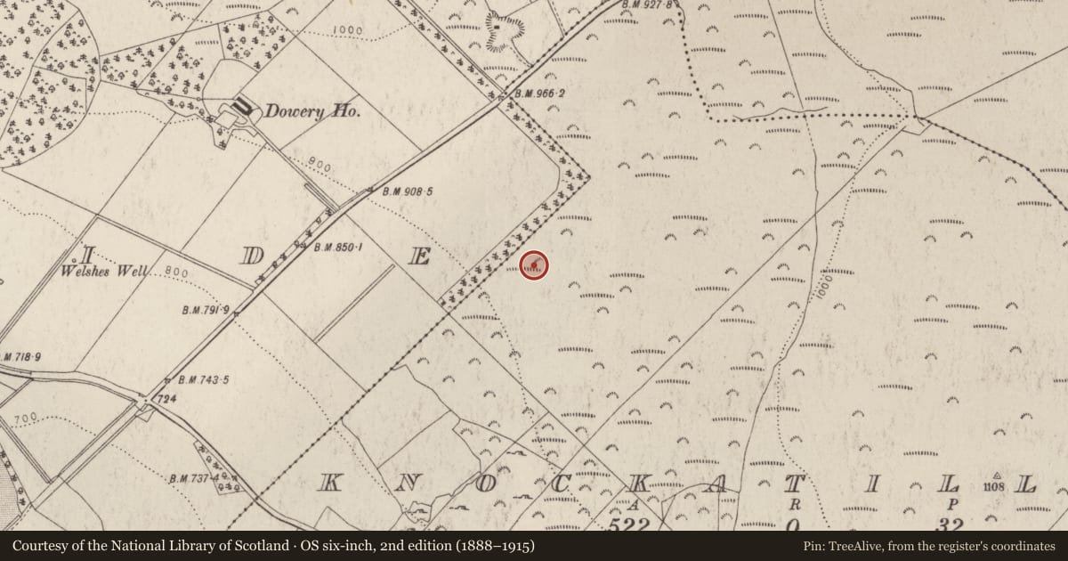 Ordnance Survey six-inch map, 2nd edition (1888–1915) covering the location of Cairn - unclassified, Knockatillane, County Wicklow, with a pin at the register's coordinates
