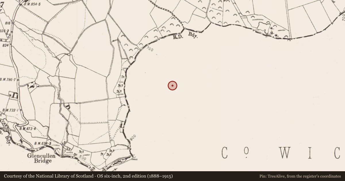 Ordnance Survey six-inch map, 2nd edition (1888–1915) covering the location of Enclosure, Killegar, County Wicklow, with a pin at the register's coordinates