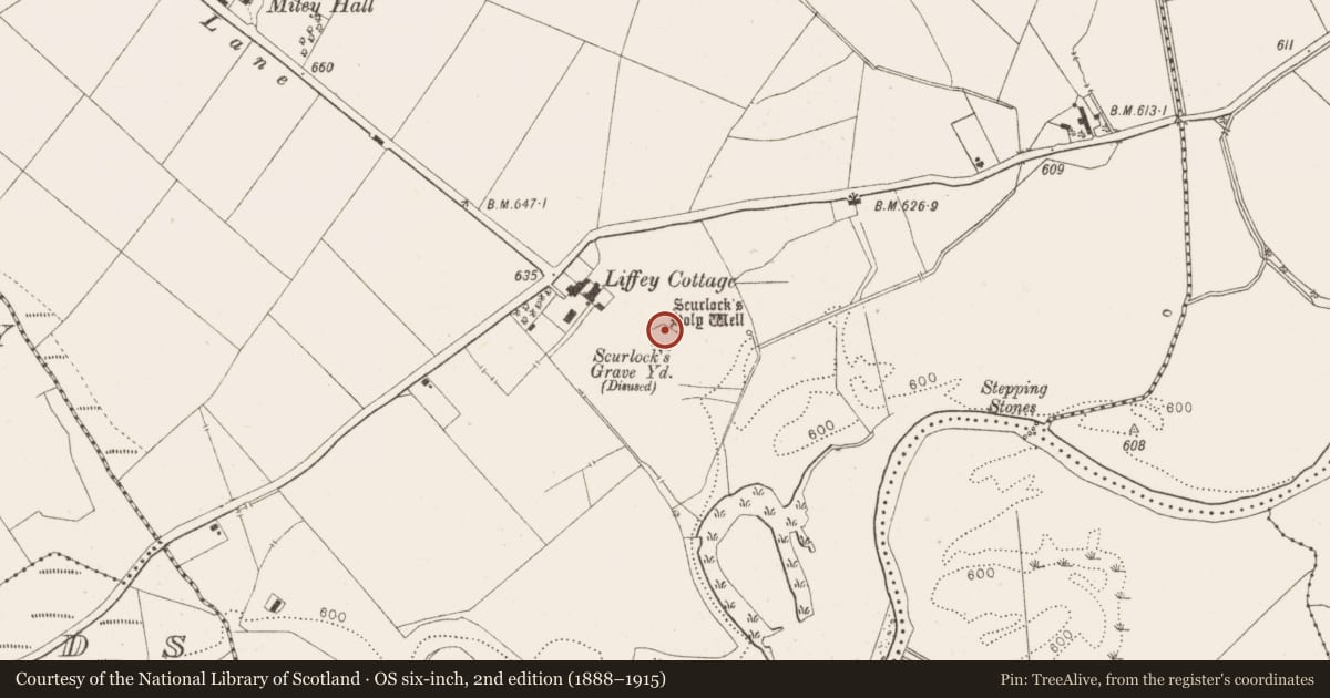 Ordnance Survey six-inch map, 2nd edition (1888–1915) covering the location of Graveyard, Crosscoolharbour, County Wicklow, with a pin at the register's coordinates