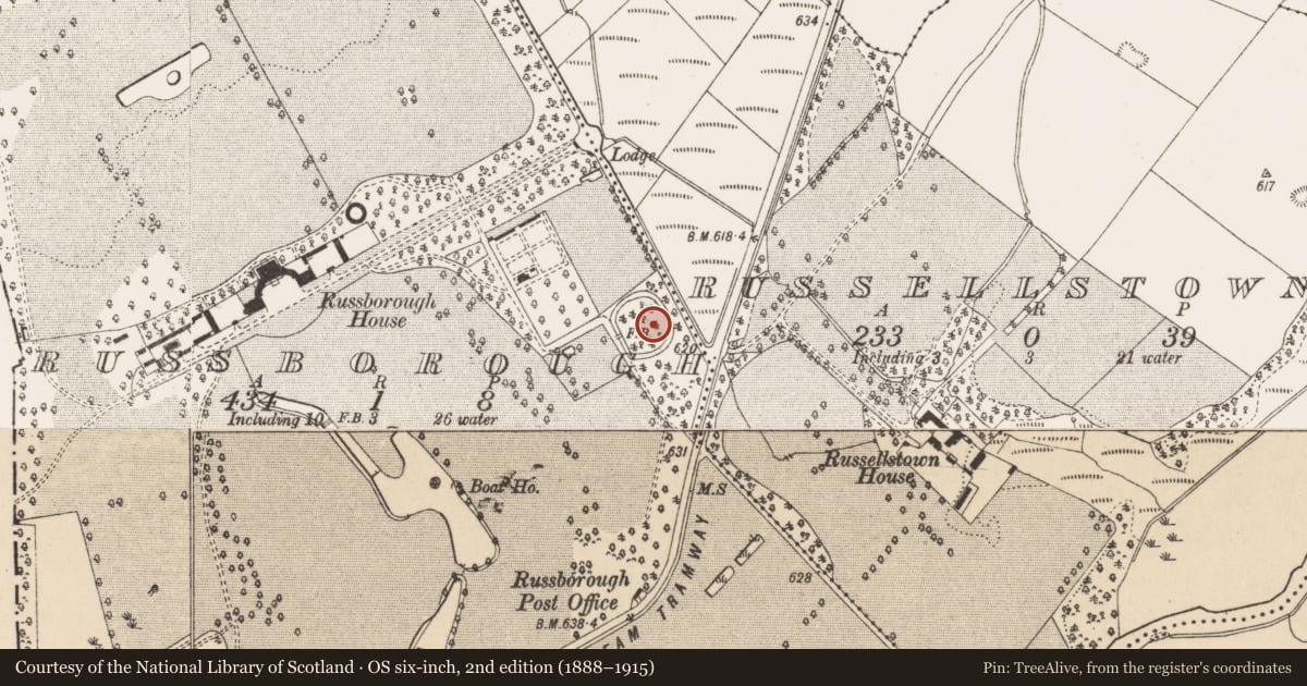 Ordnance Survey six-inch map, 2nd edition (1888–1915) covering the location of Designed landscape feature, Russborough, County Wicklow, with a pin at the register's coordinates