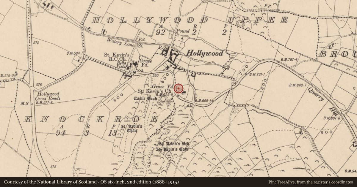 Ordnance Survey six-inch map, 2nd edition (1888–1915) covering the location of Cross, Dragoonhill, County Wicklow, with a pin at the register's coordinates