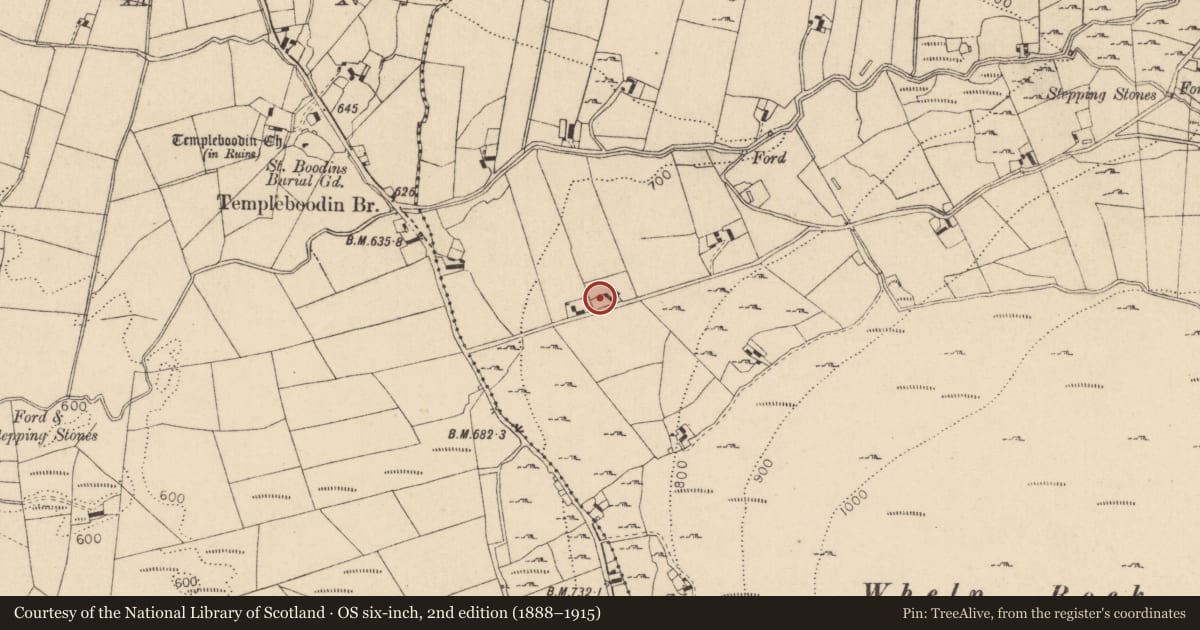 Ordnance Survey six-inch map, 2nd edition (1888–1915) covering the location of Font, Kilbeg, County Wicklow, with a pin at the register's coordinates