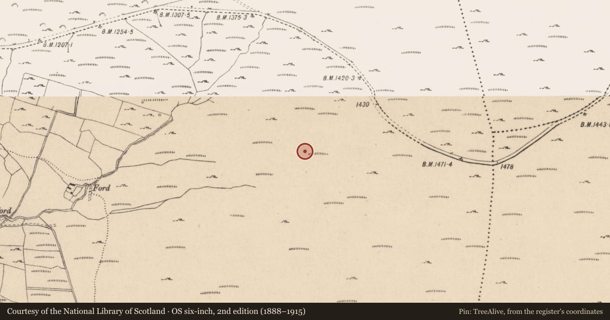 Ordnance Survey six-inch map, 2nd edition (1888–1915) covering the location of Hut site, Kilbeg, County Wicklow, with a pin at the register's coordinates