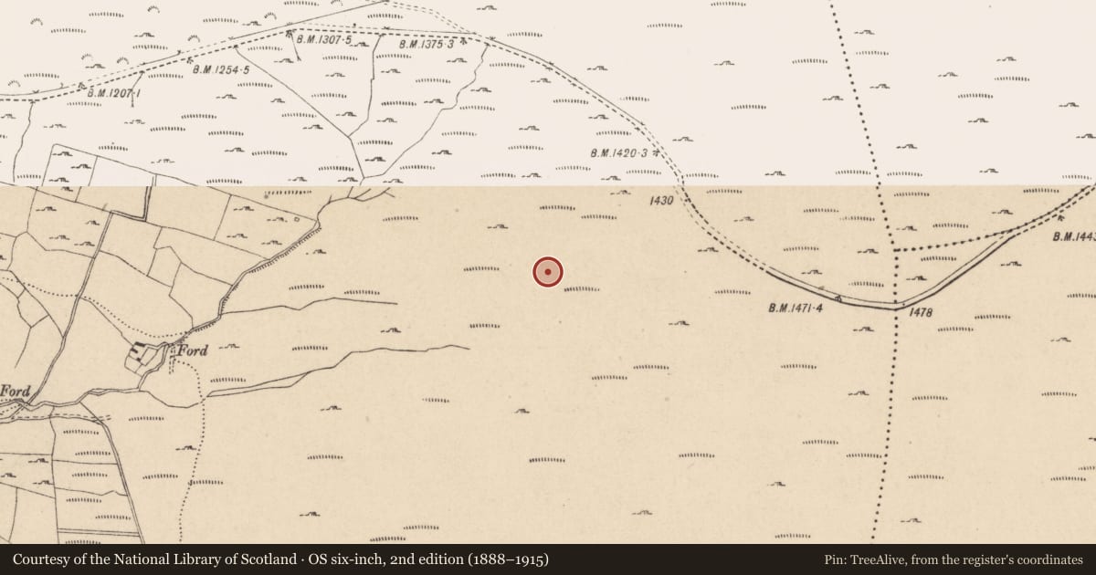 Ordnance Survey six-inch map, 2nd edition (1888–1915) covering the location of Hut site, Kilbeg, County Wicklow, with a pin at the register's coordinates