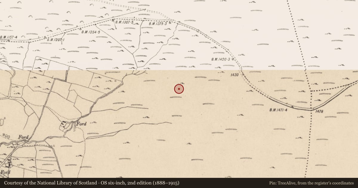 Ordnance Survey six-inch map, 2nd edition (1888–1915) covering the location of Hut site, Kilbeg, County Wicklow, with a pin at the register's coordinates