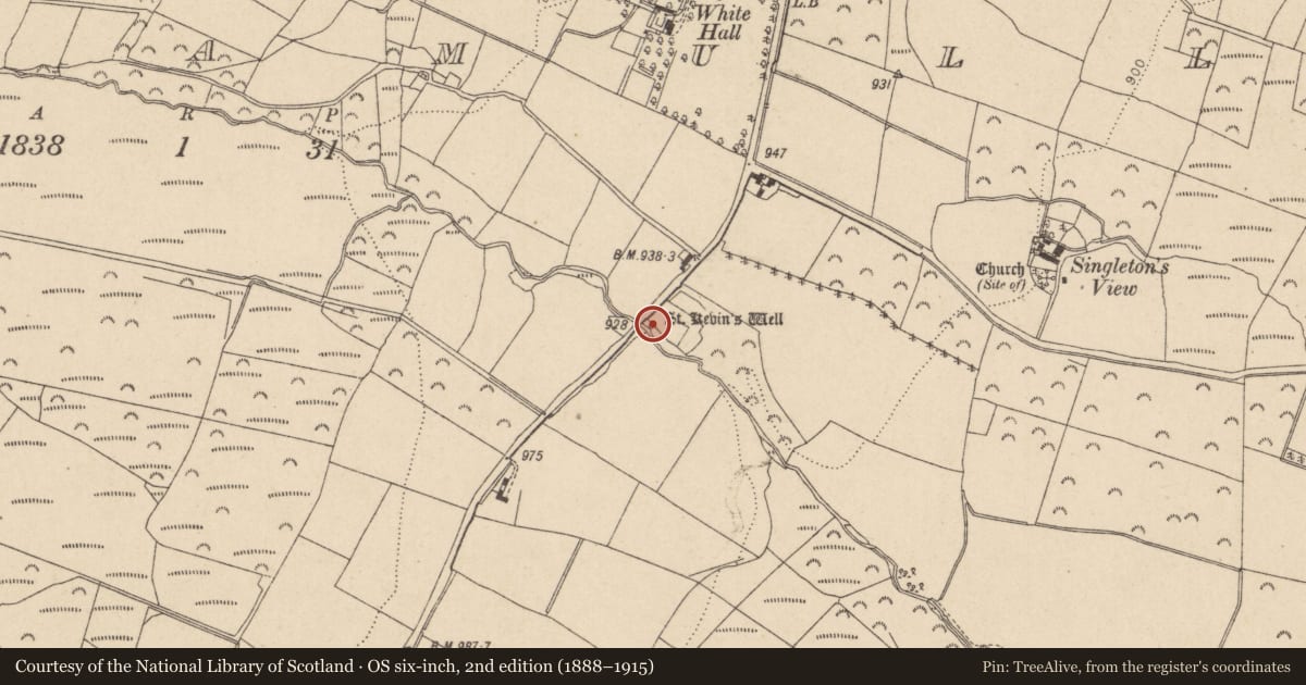 Ordnance Survey six-inch map, 2nd edition (1888–1915) covering the location of Ritual site - holy well, Glasnamullen, County Wicklow, with a pin at the register's coordinates