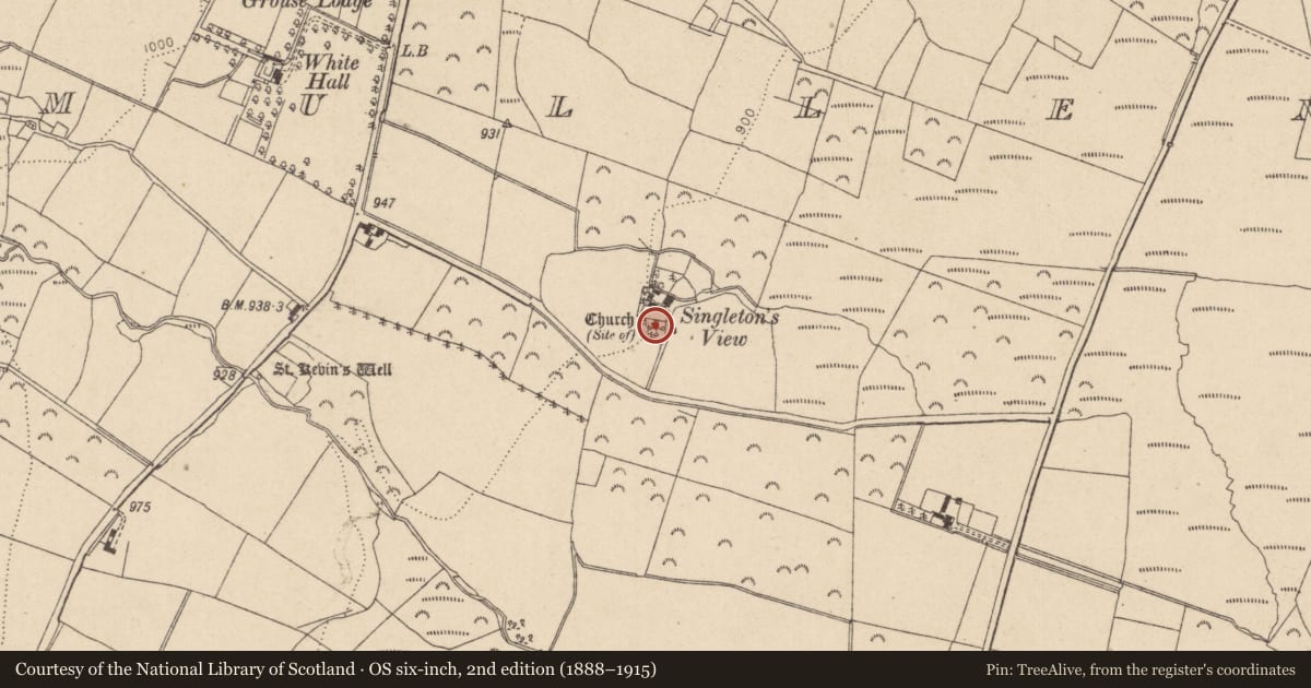 Ordnance Survey six-inch map, 2nd edition (1888–1915) covering the location of Graveyard, Glasnamullen, County Wicklow, with a pin at the register's coordinates