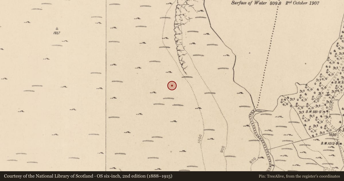 Ordnance Survey six-inch map, 2nd edition (1888–1915) covering the location of Hut site, Cloghoge, County Wicklow, with a pin at the register's coordinates