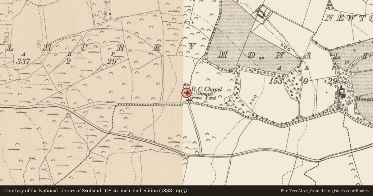 Ordnance Survey six-inch map, 2nd edition (1888–1915) covering the location of Font, Kilmurry, County Wicklow, with a pin at the register's coordinates