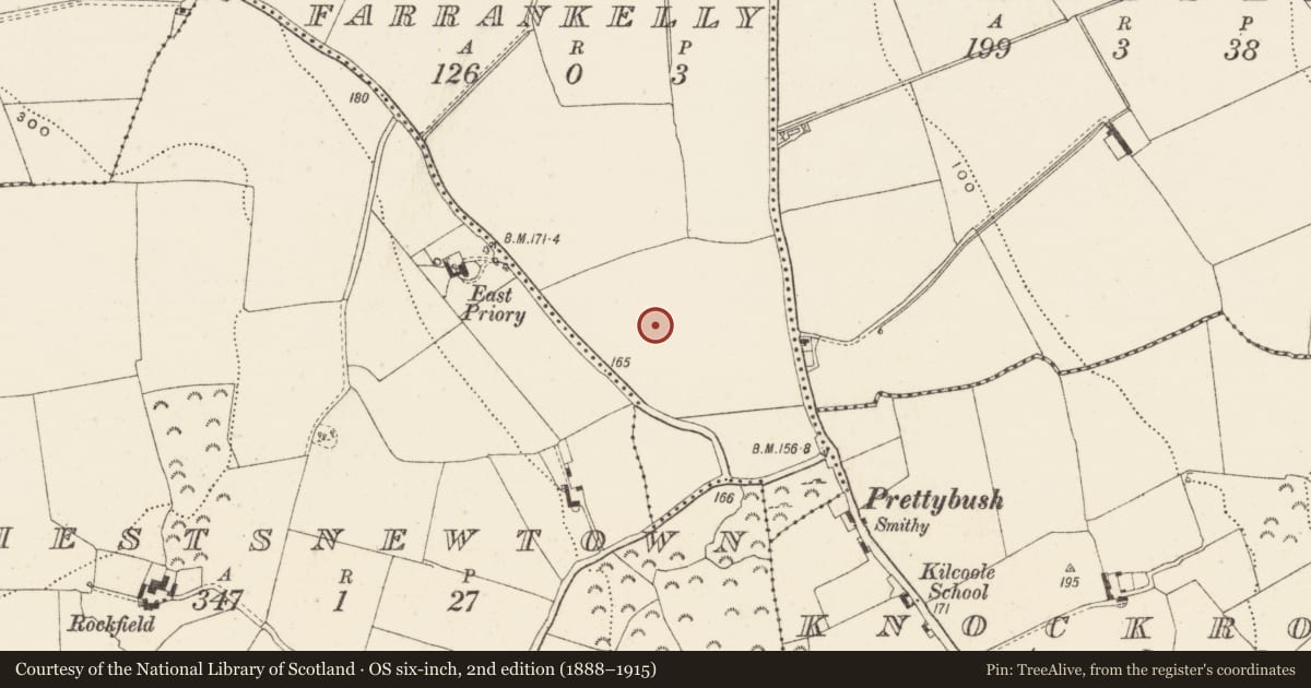 Ordnance Survey six-inch map, 2nd edition (1888–1915) covering the location of Excavation - miscellaneous, Farrankelly, County Wicklow, with a pin at the register's coordinates