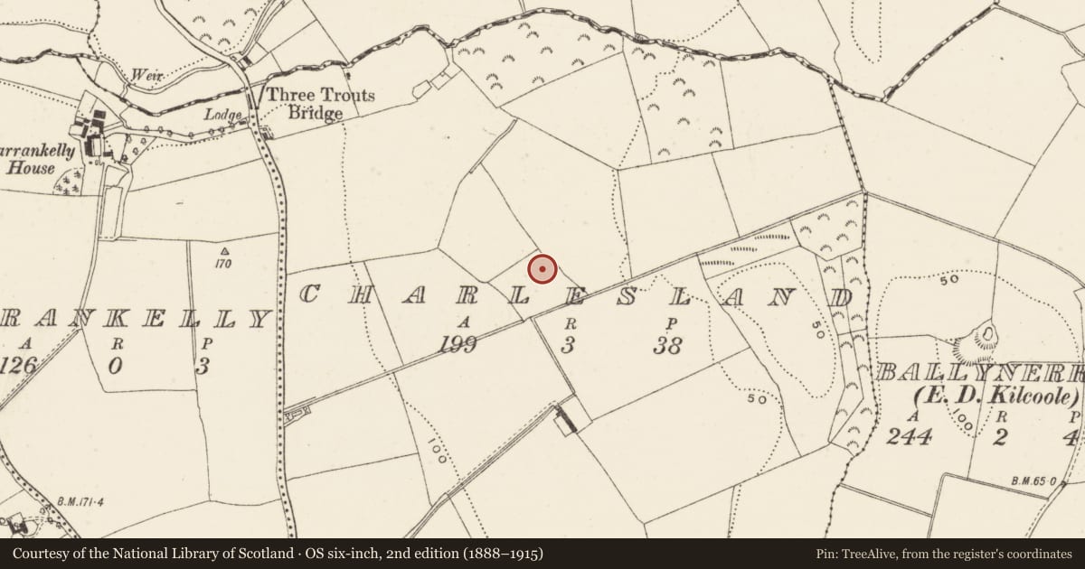 Ordnance Survey six-inch map, 2nd edition (1888–1915) covering the location of Excavation - miscellaneous, Charlesland, County Wicklow, with a pin at the register's coordinates