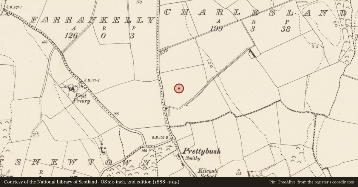 Ordnance Survey six-inch map, 2nd edition (1888–1915) covering the location of Structure, Charlesland, County Wicklow, with a pin at the register's coordinates