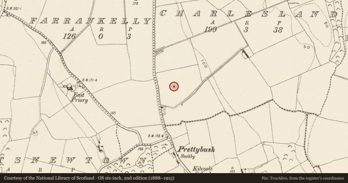 Ordnance Survey six-inch map, 2nd edition (1888–1915) covering the location of Structure, Charlesland, County Wicklow, with a pin at the register's coordinates