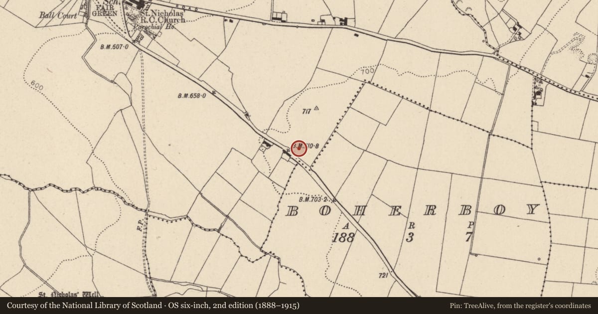 Ordnance Survey six-inch map, 2nd edition (1888–1915) covering the location of Ringfort - rath, Dunlavin Upper, County Wicklow, with a pin at the register's coordinates