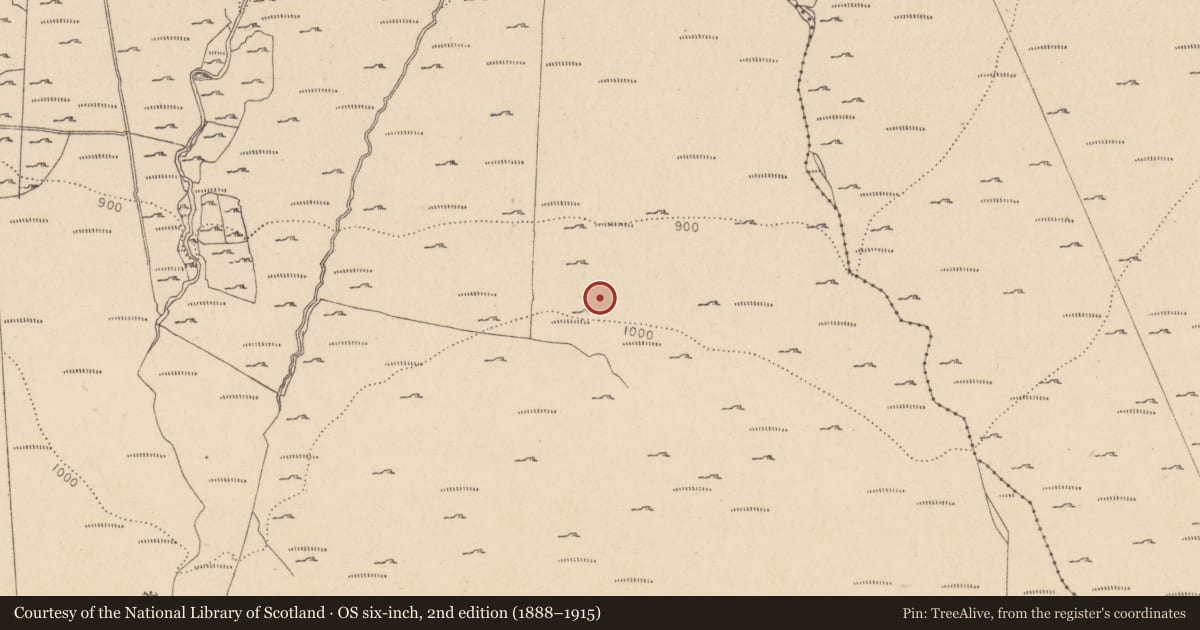 Ordnance Survey six-inch map, 2nd edition (1888–1915) covering the location of Booley hut, Knocknadroose, County Wicklow, with a pin at the register's coordinates