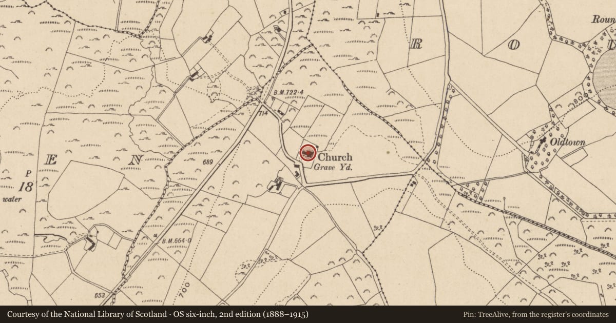 Ordnance Survey six-inch map, 2nd edition (1888–1915) covering the location of Graveyard, Ballinacorbeg, County Wicklow, with a pin at the register's coordinates