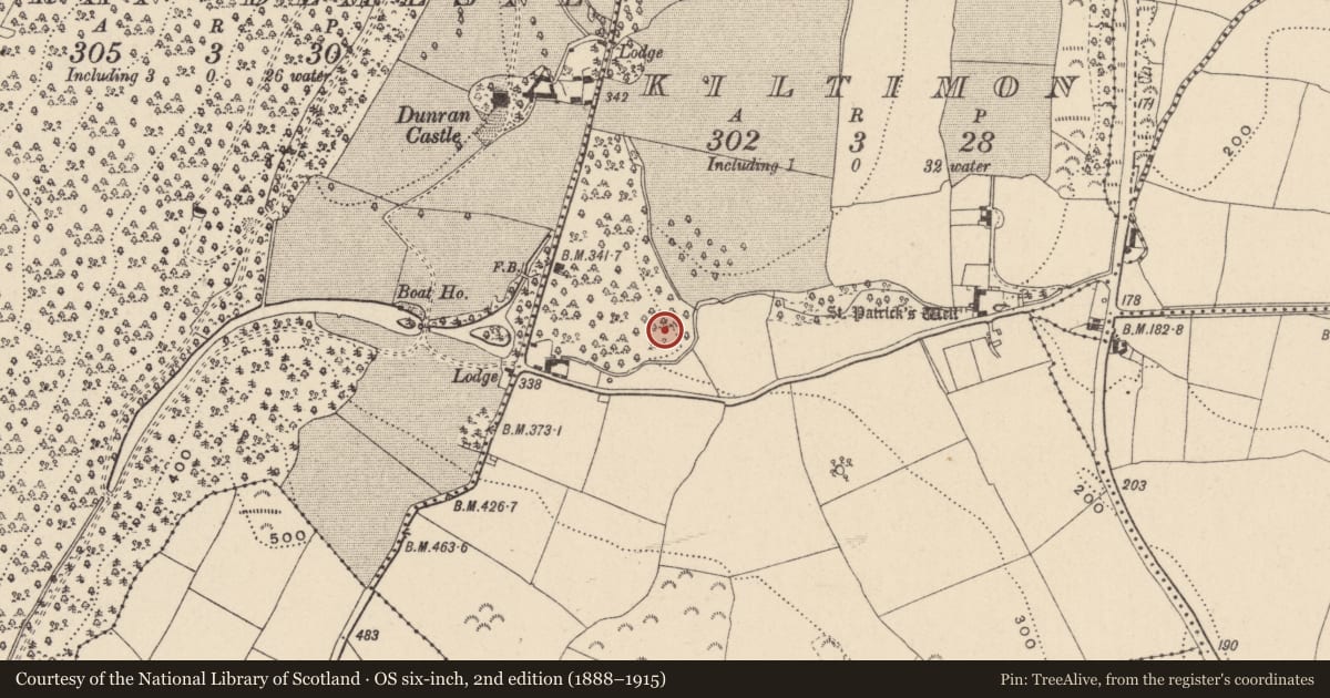 Ordnance Survey six-inch map, 2nd edition (1888–1915) covering the location of Ringfort - rath, Kiltimon, County Wicklow, with a pin at the register's coordinates