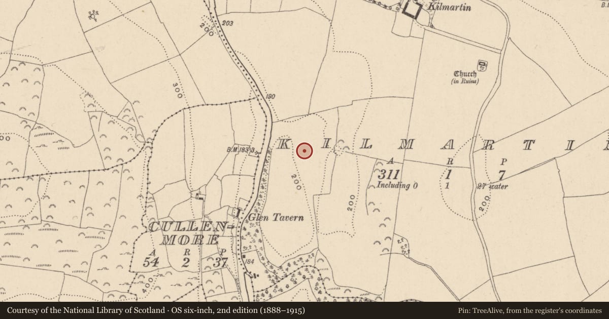 Ordnance Survey six-inch map, 2nd edition (1888–1915) covering the location of Habitation site, Kilmartin, County Wicklow, with a pin at the register's coordinates
