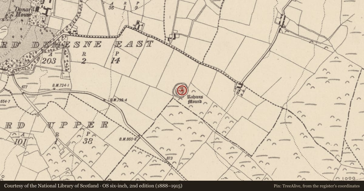 Ordnance Survey six-inch map, 2nd edition (1888–1915) covering the location of Ringfort - rath, Donard Demesne East, County Wicklow, with a pin at the register's coordinates