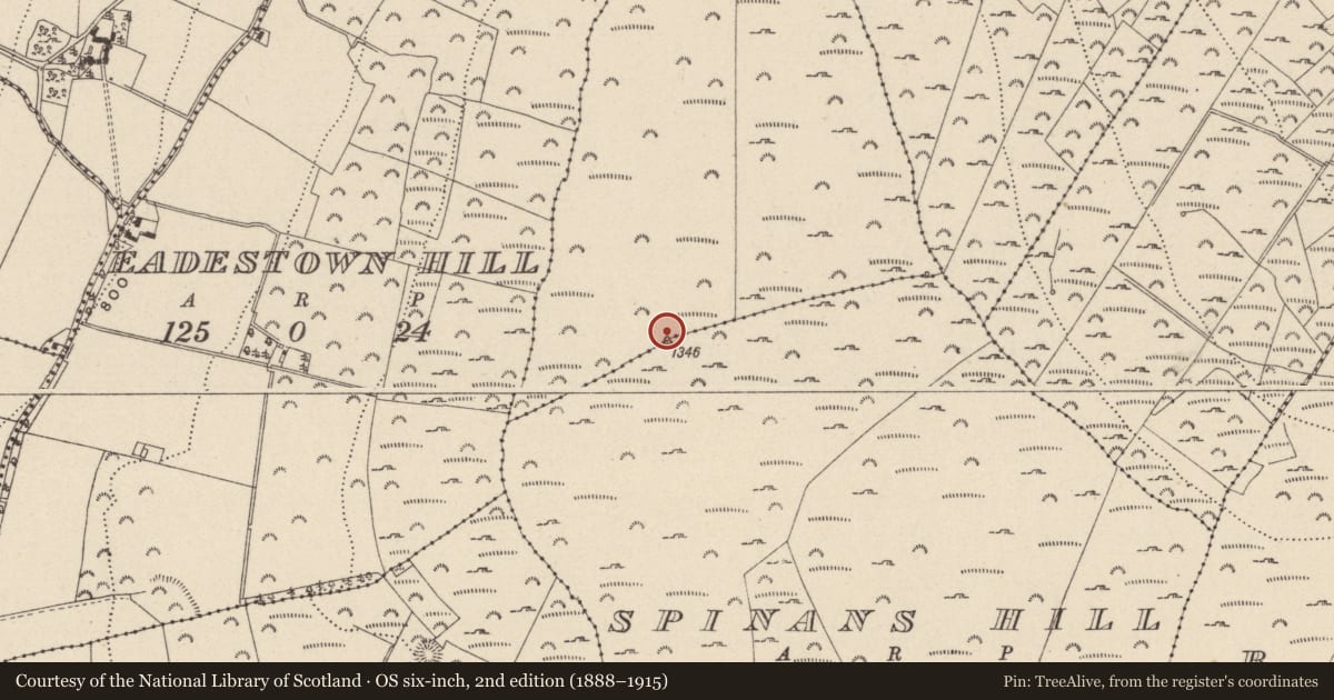 Ordnance Survey six-inch map, 2nd edition (1888–1915) covering the location of Cairn - unclassified, Ballyhubbock Upper, Spinans Hill, County Wicklow, with a pin at the register's coordinates
