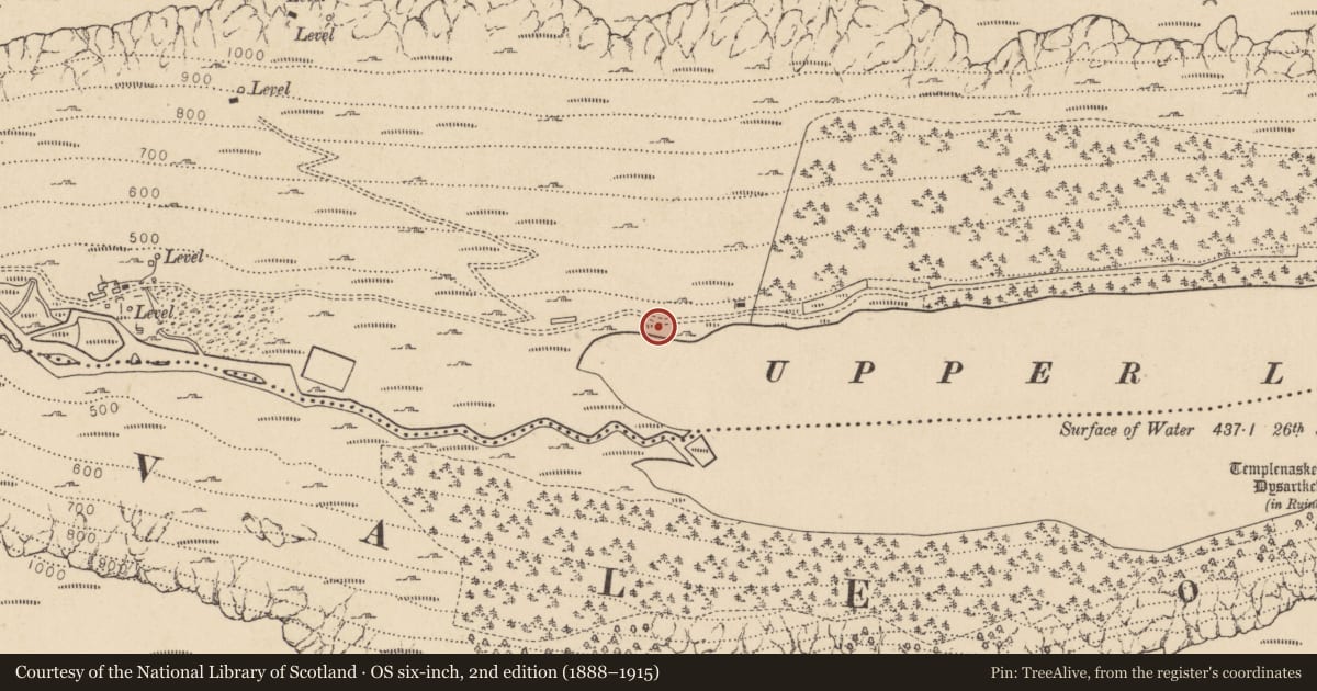 Ordnance Survey six-inch map, 2nd edition (1888–1915) covering the location of Charcoal-making site, Sevenchurches Or Camaderry, County Wicklow, with a pin at the register's coordinates