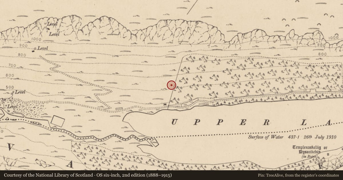 Ordnance Survey six-inch map, 2nd edition (1888–1915) covering the location of Charcoal-making site, Sevenchurches Or Camaderry, County Wicklow, with a pin at the register's coordinates
